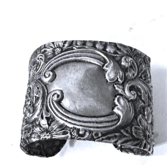 Gorham Sterling Silver Scroll Floral Cuff Bracelet 925 Wide Repoussé Victorian - Picture 3 of 10